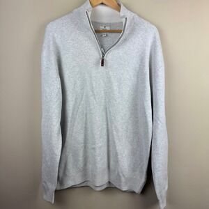 Next Mens Quarter Zip Sweater Light Grey Marl 100% Cotton Knit XL Regular NWT